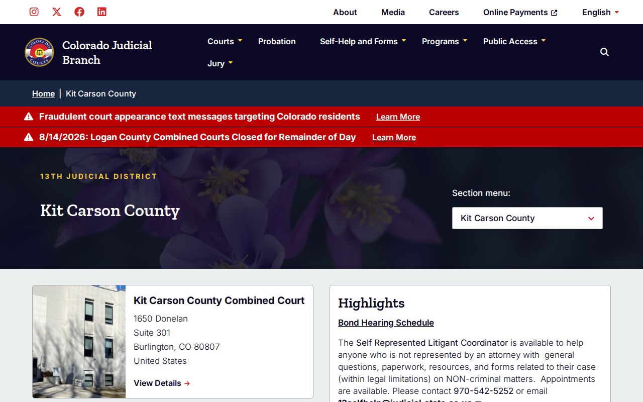 Kit Carson County Combined Court booking advisement and arrest record follow-up