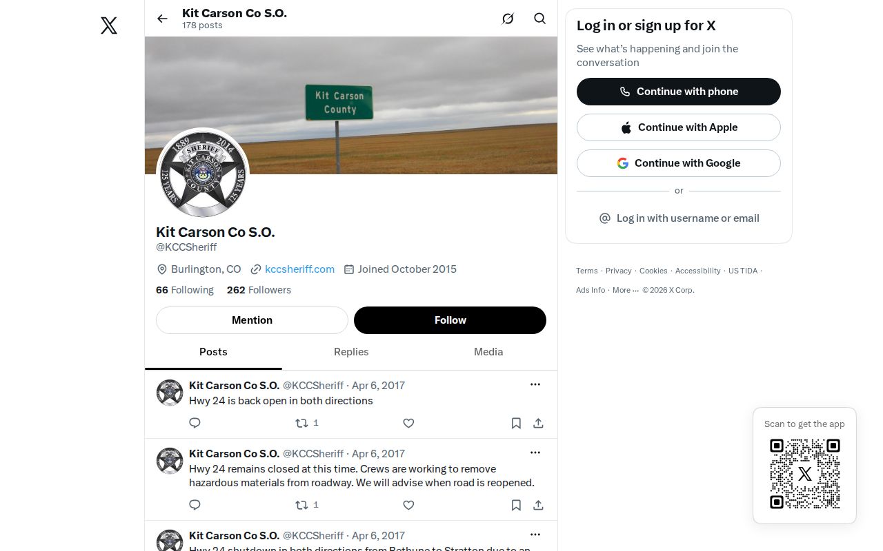 Kit Carson County sheriff social updates for warrant and public safety context